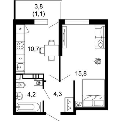 36,1 м², 1-комн. квартира, 2/17 этаж