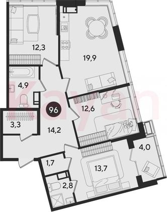 Продажа 4-комнатной квартиры 85,4 м², 12/16 этаж