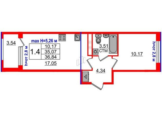 Продажа 1-комнатной квартиры 35,1 м², 4/4 этаж