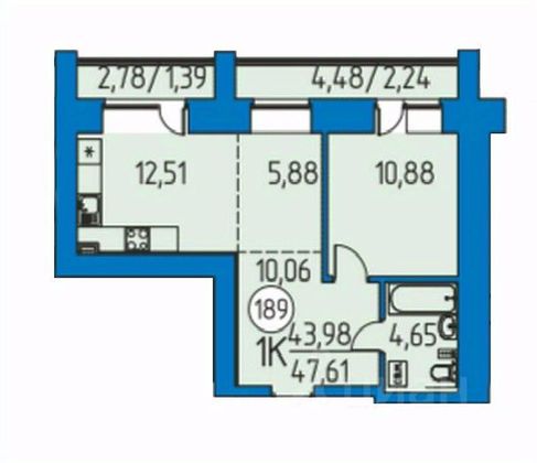 Продажа 2-комнатной квартиры 46,6 м², 9/9 этаж