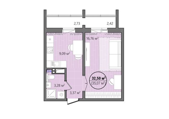 Продажа 1-комнатной квартиры 37,8 м², 8/14 этаж