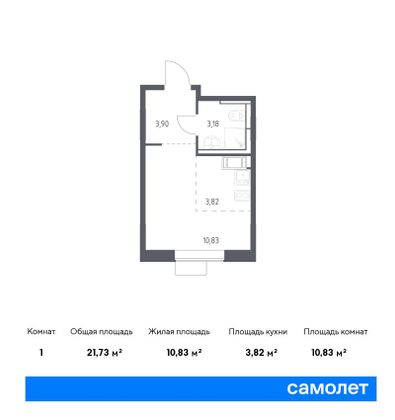 21,7 м², студия, 12/12 этаж