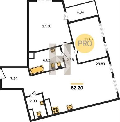Продажа 2-комнатной квартиры 82,2 м², 2/9 этаж