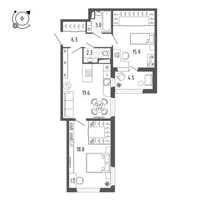 68,3 м², 2-комн. квартира, 7/10 этаж