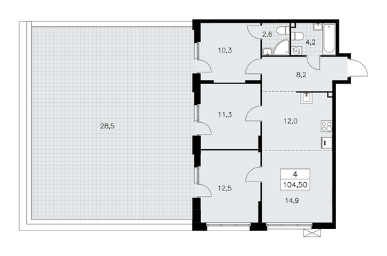 104,5 м², 4-комн. квартира, 2/19 этаж