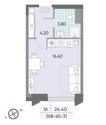 Продажа квартиры-студии 24,4 м², 31/58 этаж