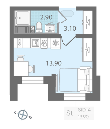 Продажа квартиры-студии 19,9 м², 3/25 этаж