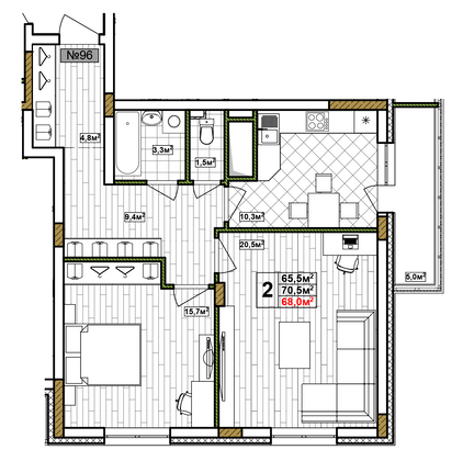 68 м², 2-комн. квартира, 17/17 этаж