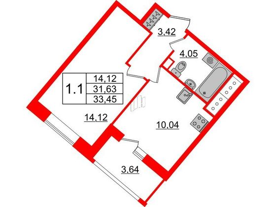 Продажа 1-комнатной квартиры 31,6 м², 18/21 этаж