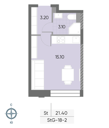 Продажа квартиры-студии 21,4 м², 2/30 этаж