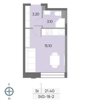 21,4 м², студия, 2/30 этаж