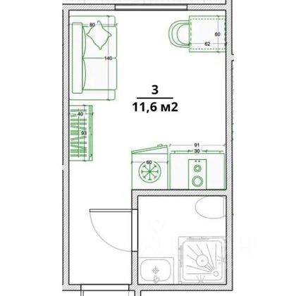 Продажа квартиры-студии 11,6 м², 1/9 этаж