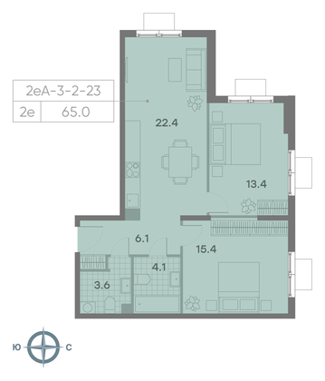 Продажа 2-комнатной квартиры 65 м², 17/23 этаж