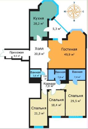 Продажа 4-комнатной квартиры 203 м², 3/18 этаж