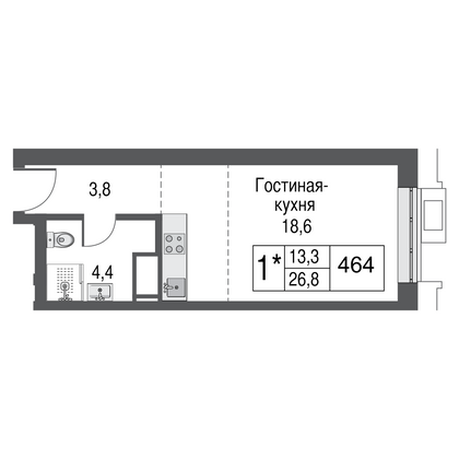Продажа квартиры-студии 26,8 м², 21/53 этаж