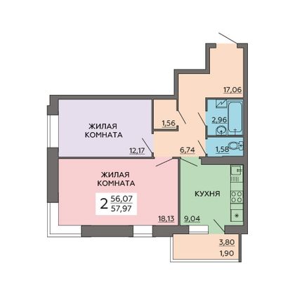 Продажа 2-комнатной квартиры 58 м², 19/19 этаж