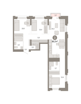 Продажа 3-комнатной квартиры 80,3 м², 3/7 этаж