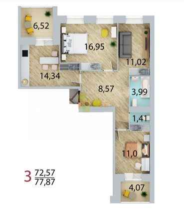 Продажа 3-комнатной квартиры 72,6 м², 1/10 этаж
