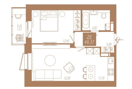 Продажа 2-комнатной квартиры 49,4 м², 7/23 этаж