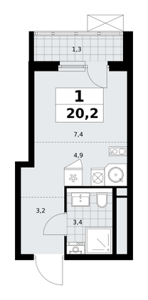 20,2 м², 1-комн. квартира, 16/16 этаж