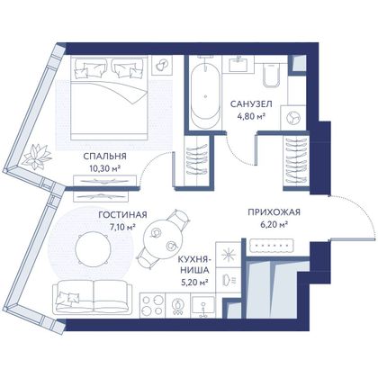 33,6 м², 2-комн. квартира, 18/49 этаж