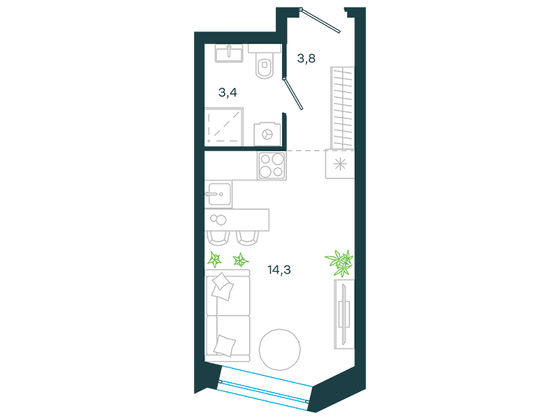 Продажа квартиры-студии 21,5 м², 3/24 этаж