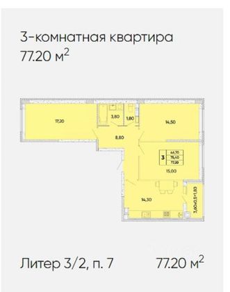 Продажа 3-комнатной квартиры 77,7 м², 2/8 этаж