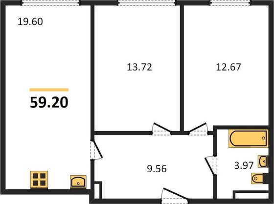 Продажа 2-комнатной квартиры 59,2 м², 4/14 этаж