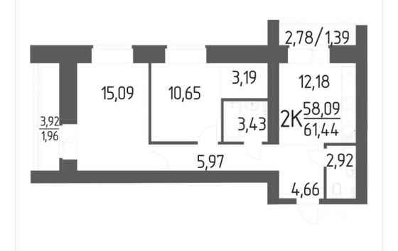 Продажа 2-комнатной квартиры 61,4 м², 2/9 этаж