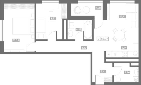 65,1 м², 2-комн. квартира, 10/24 этаж