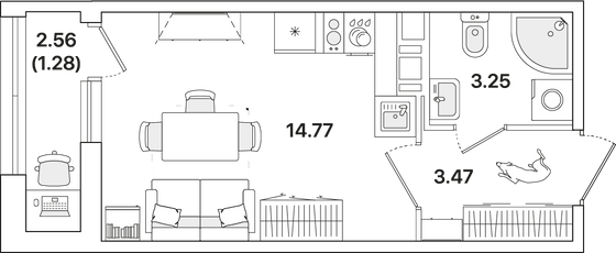 22,8 м², студия, 5/12 этаж