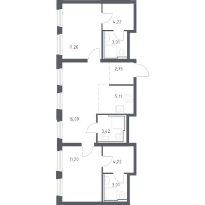 64,2 м², 3-комн. квартира, 30/30 этаж