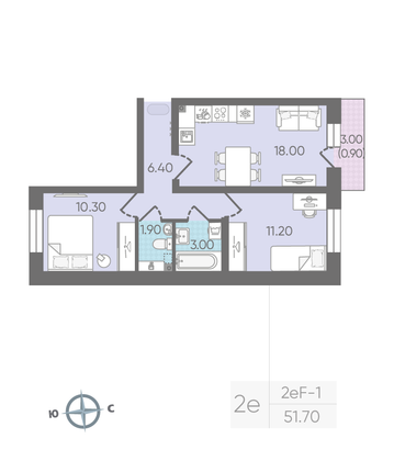 Продажа 2-комнатной квартиры 51,7 м², 2/16 этаж