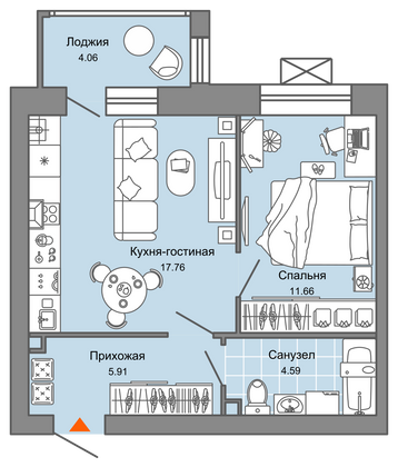 42 м², 2-комн. квартира, 4/4 этаж