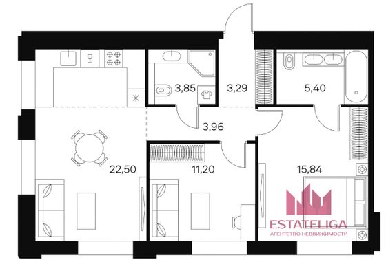 Продажа 2-комнатной квартиры 59 м², 10/20 этаж