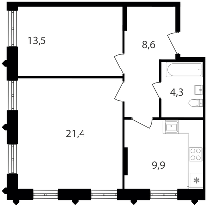 Продажа 2-комнатной квартиры 57,7 м², 29/30 этаж