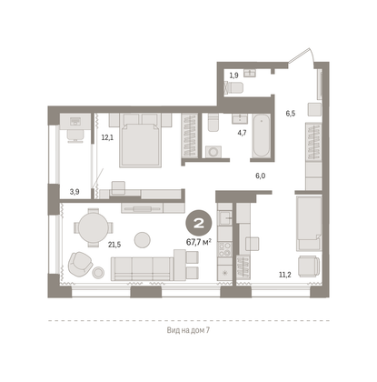 67,7 м², 2-комн. квартира, 11/17 этаж