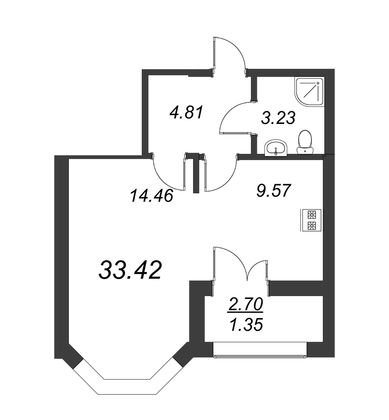 Продажа 1-комнатной квартиры 33,4 м², 10/13 этаж