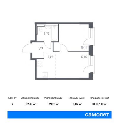 32,1 м², 2-комн. квартира, 15/16 этаж