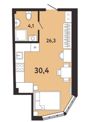 Продажа квартиры-студии 30,4 м², 3/8 этаж