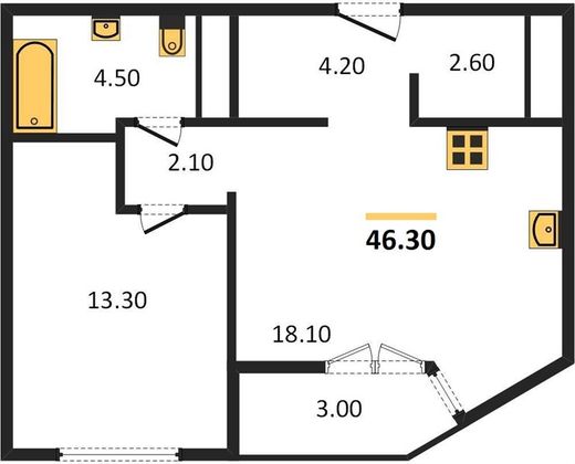 Продажа 1-комнатной квартиры 46,3 м², 14/25 этаж