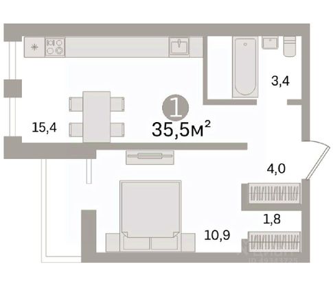 Продажа 1-комнатной квартиры 35,5 м², 8/8 этаж