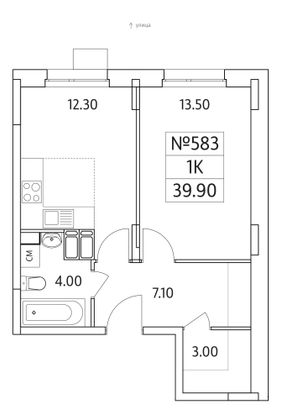 Продажа 1-комнатной квартиры 39,9 м², 16/25 этаж