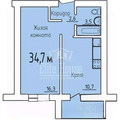 Продажа 1-комнатной квартиры 34,7 м², 3/3 этаж