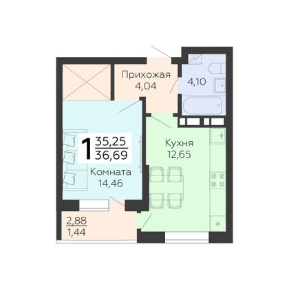 Продажа 1-комнатной квартиры 36,7 м², 12/18 этаж