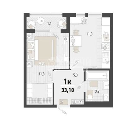 Продажа 1-комнатной квартиры 33,1 м², 15/24 этаж