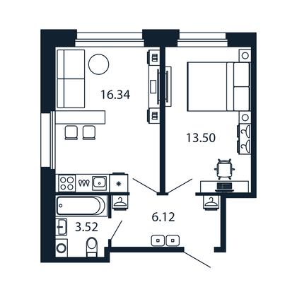 Продажа 1-комнатной квартиры 39,5 м², 1/12 этаж