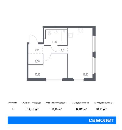 37,7 м², 1-комн. квартира, 1/12 этаж