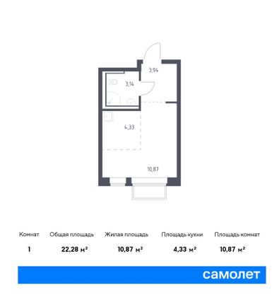 22,3 м², студия, 2/17 этаж