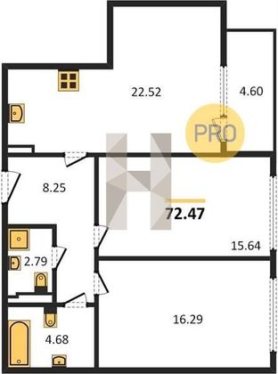 Продажа 2-комнатной квартиры 72,5 м², 7/8 этаж